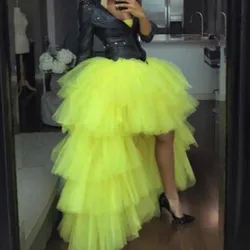 Fashion Hi Low Puffy Tutu Long Skirts Women High Waist Lush Tiered Tulle Ruffle Formal Party Skirt Custom Made Any Color Free