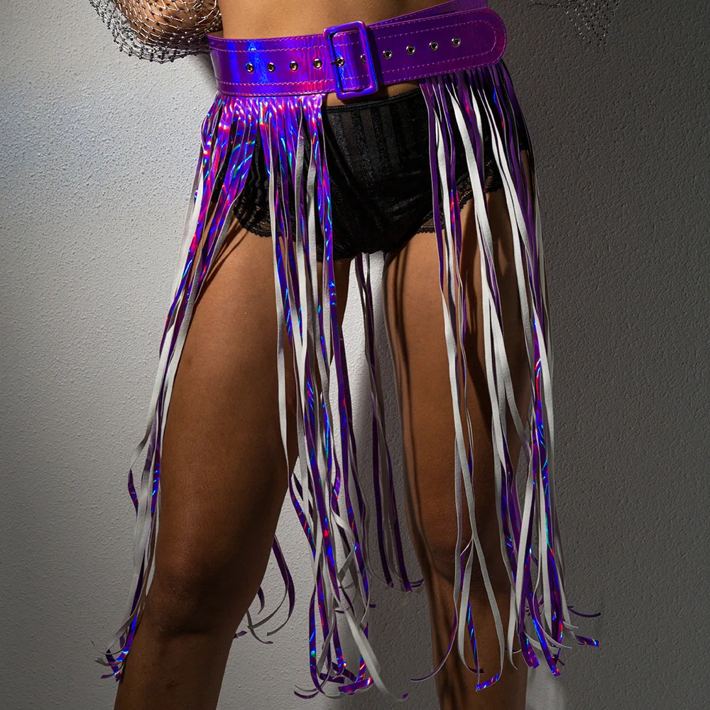Новинка, женская сексуальная юбка с кисточками для ночного клуба, костюм с поясом, Boho пояс из искусственной кожи, бахрома, высокая талия, юбки для женщин, ремни