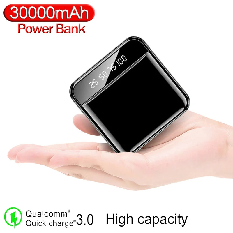 Cargador de batería externo portátil de 30000mAh, mini banco de energía para iPhone, Xiaomi, Tpye-C, pantalla digital LED