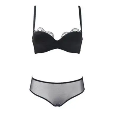 European and American thin sexy lace side half cup gathered wedding dress bra red life-size underwear suit - Цвет: F