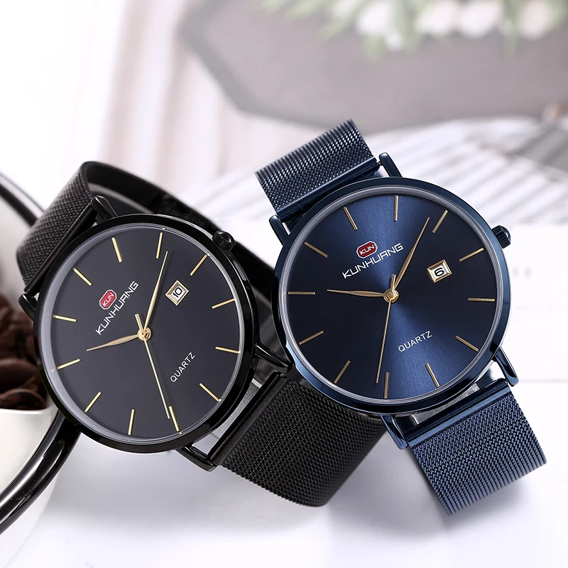 

2019 Kunhuang New Waterproof Watch Ultra-thin Fashion Mesh Band Watch Men's Womens Student Quartz Watches women watches