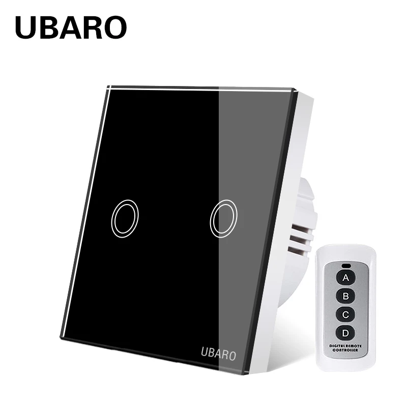 

UBARO EU Crystal Glass Panel Wireless Remote Control Light Switch Wall Touch Led Schakelaar Interruptor Switches 2gang 100-240V