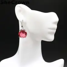 32x15 мм фантастические круглые розовые турмалиновые CZ женские свадебные серебряные серьги