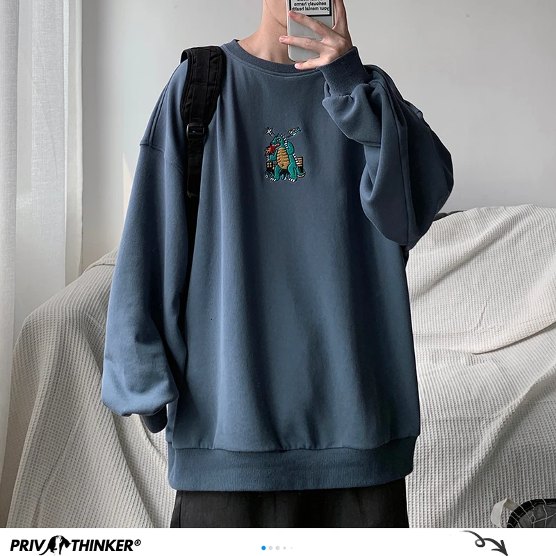 Privathinker Men Autumn Dinosaur Embroidery Pullovers Sweatshirts Mens 3 Colors O-Neck Hoodies Male Fashion Korean Sweatshirt Privathinker Men Autumn Dinosaur Embroidery Pullovers Sweatshirts Mens 3 Colors O-Neck Hoodies Male Fashion Korean Sweatshirt