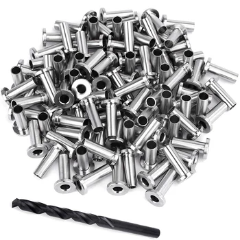 

100 Pack Stainless Steel Protector Sleeves for 1/8 Inch 5/32 Inch or 3/16 Inch Cable Railing, T316 Marine Grade Cable Railing Ki