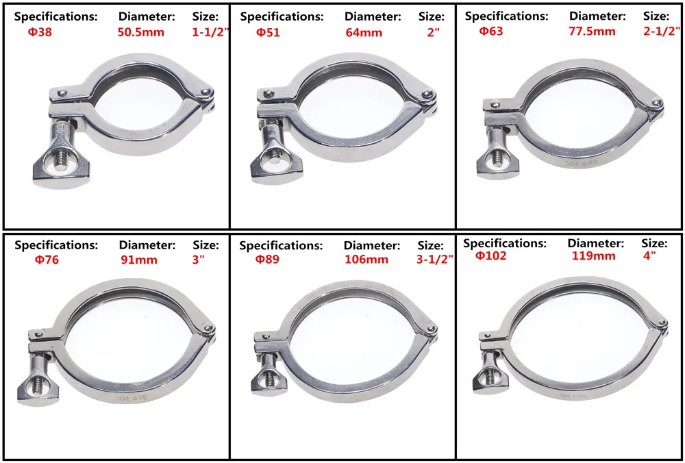 Санитарный фитинг тройной зажим из нержавеющей стали 304 хомут для труб гигиенический класс 38 51 63 76 89 102