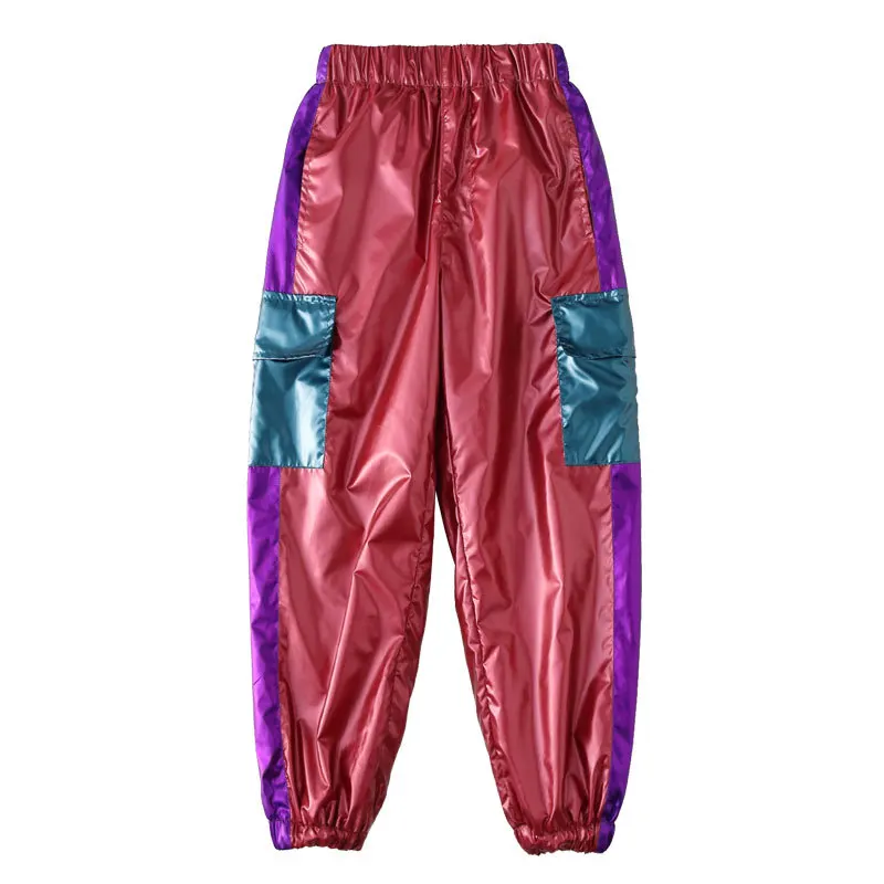 Весенне-осенние детские костюмы для взрослых, одежда в красном стиле с вставками, синие штаны унисекс, джазовые шаровары в стиле хип-хоп, танцевальные квадратные штаны - Цвет: Red pants