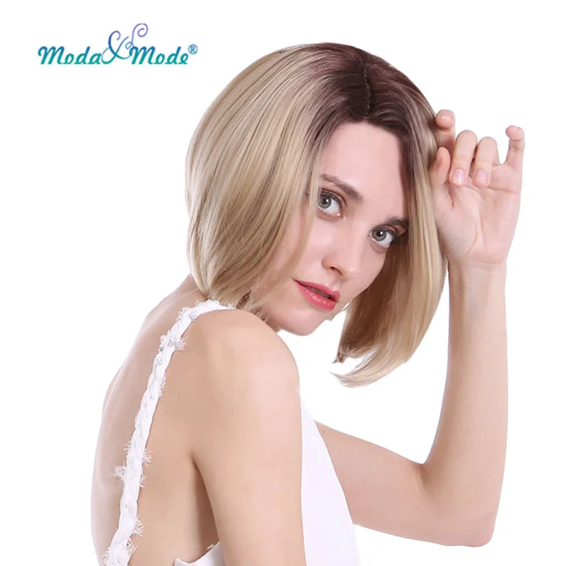 Мода и режим Pixie Cut парик блонд короткий боб синтетический кружевной передний парик темный корень Омбре кружевной парик L часть для белых/черных женщин