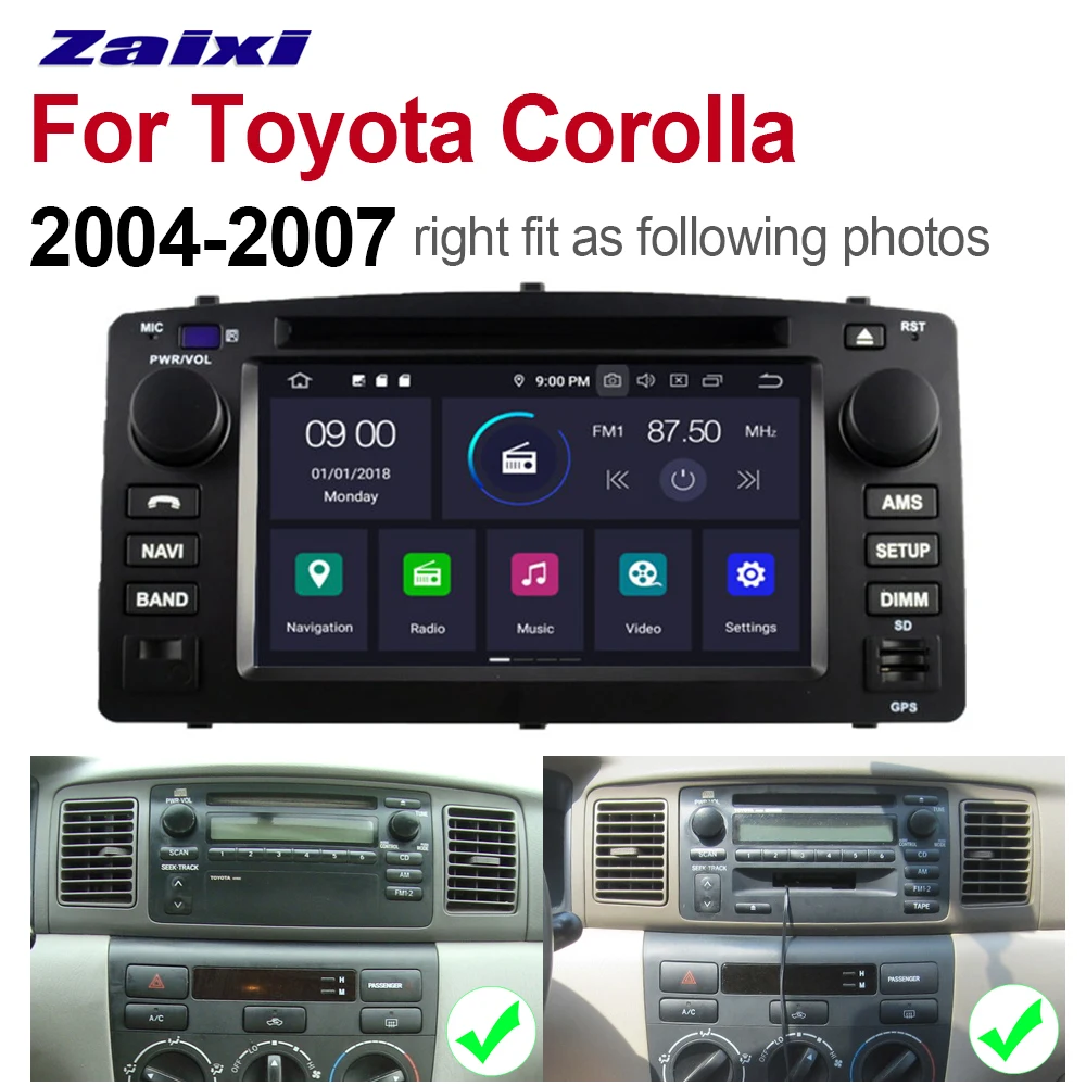ZaiXi мультимедийная система для Toyota Corolla 2004 ~ 2007 2 DIN Android 9 GPS навигация Bluetooth радио