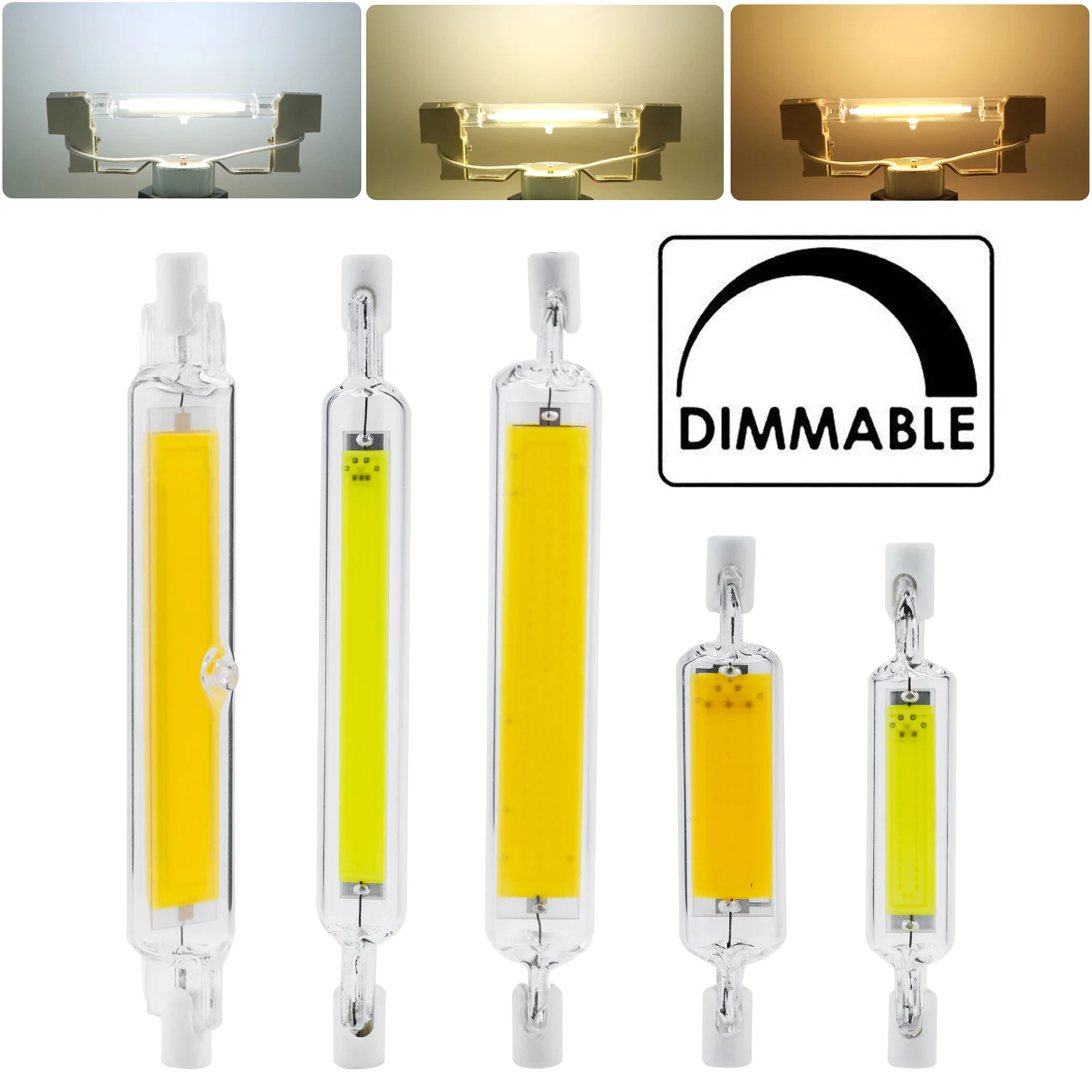 

R7s Dimmable 5W 10W 20W 110V 220V LED COB Light Bulbs 118mm 78mm Floodlight Worklight J Type Double Ended White Lamp Glass Tube