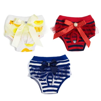 

Breathable Lovely Dog Physical Pant Pet Sanitary Physiological Pants Striped Lace Bows Dog Diapers Cute Puppy Shorts Underwear