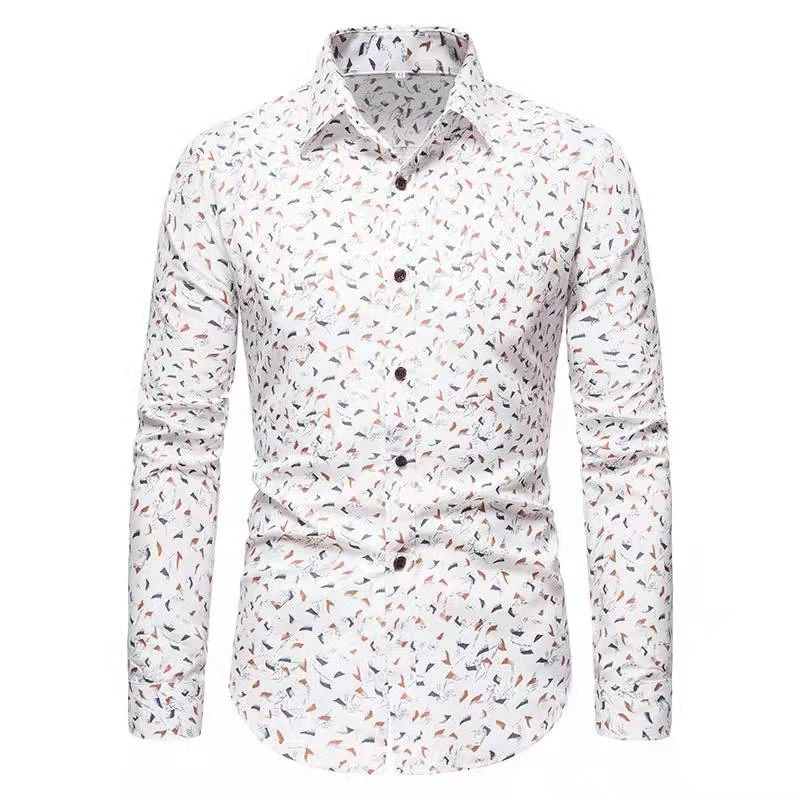 メンズ春の長袖シャツ 花柄の服 ボタン 春のファッション 折り返し襟 Aliexpress
