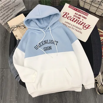 

Hoodies Women Hooded 2020 Spring Harajuku Thicker Plus Velvet Letter Printed Patchwork Leisure Girl Sweatshirts Womens Pullover