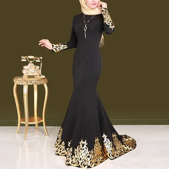 

Elegant Black Muslim Dress Dubai Women Abaya Long Maxi Dress Casual Muslim Robe Large Size Arab Garment Islamic Clothes Dress
