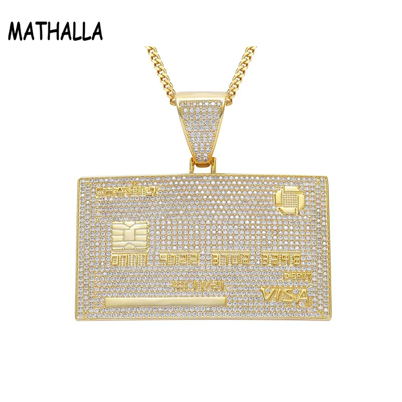 

MATHALLA Hip Hop VISA Credit Card Pendant Ice Crystal Pave CZ Stone Gold Silver Necklace Men's Hiphop Jewelry Gift