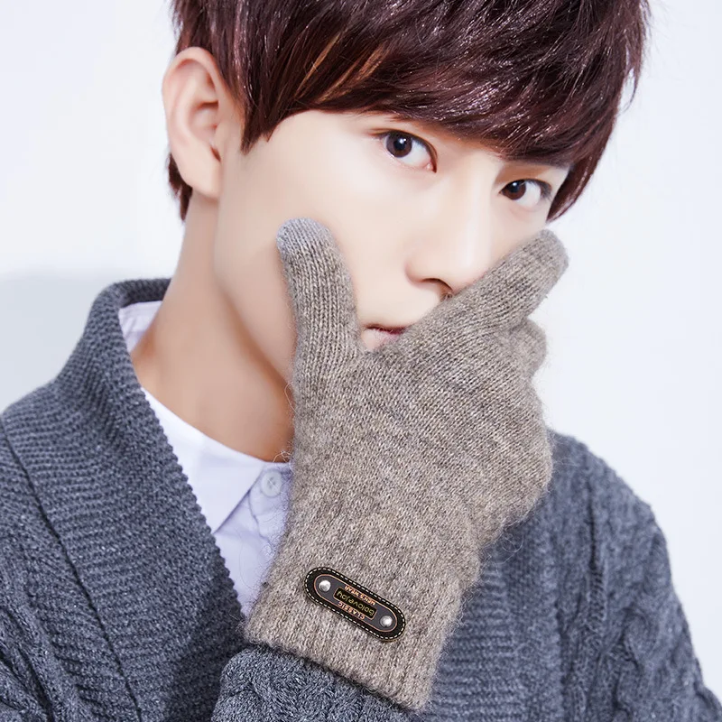 

Cattle Plush Touch Screen Gloves Men Winter Korean-style Brushed And Thick Knitted Yarn Warm Outdoor Driving Riding