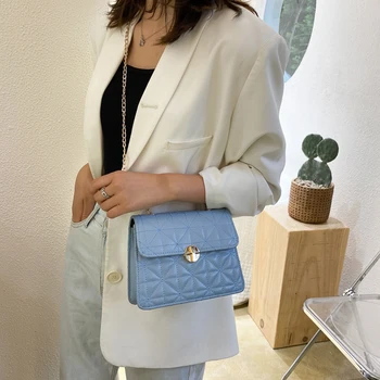 

Classic Solid Color PU Leather Crossbody Bag Women Chain Small Shoulder Handbag Popular Simple Female Daily Bag