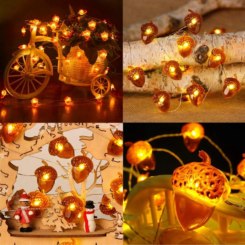 LED Acorn Light String 20 Acorn Light, 2M Light String, with Remote Control, Thanksgiving, Christmas, Halloween, Autumn Decorati