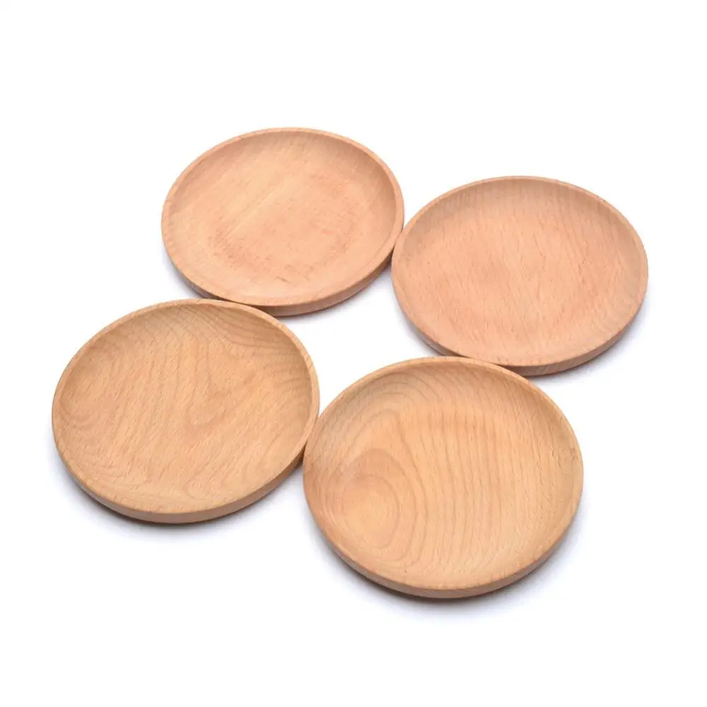 

Eco-friendly Snack Plate Round Wooden Cake Dish Home / Hotel / School Dessert Service Tray Wood Sushi Board Party Tableware