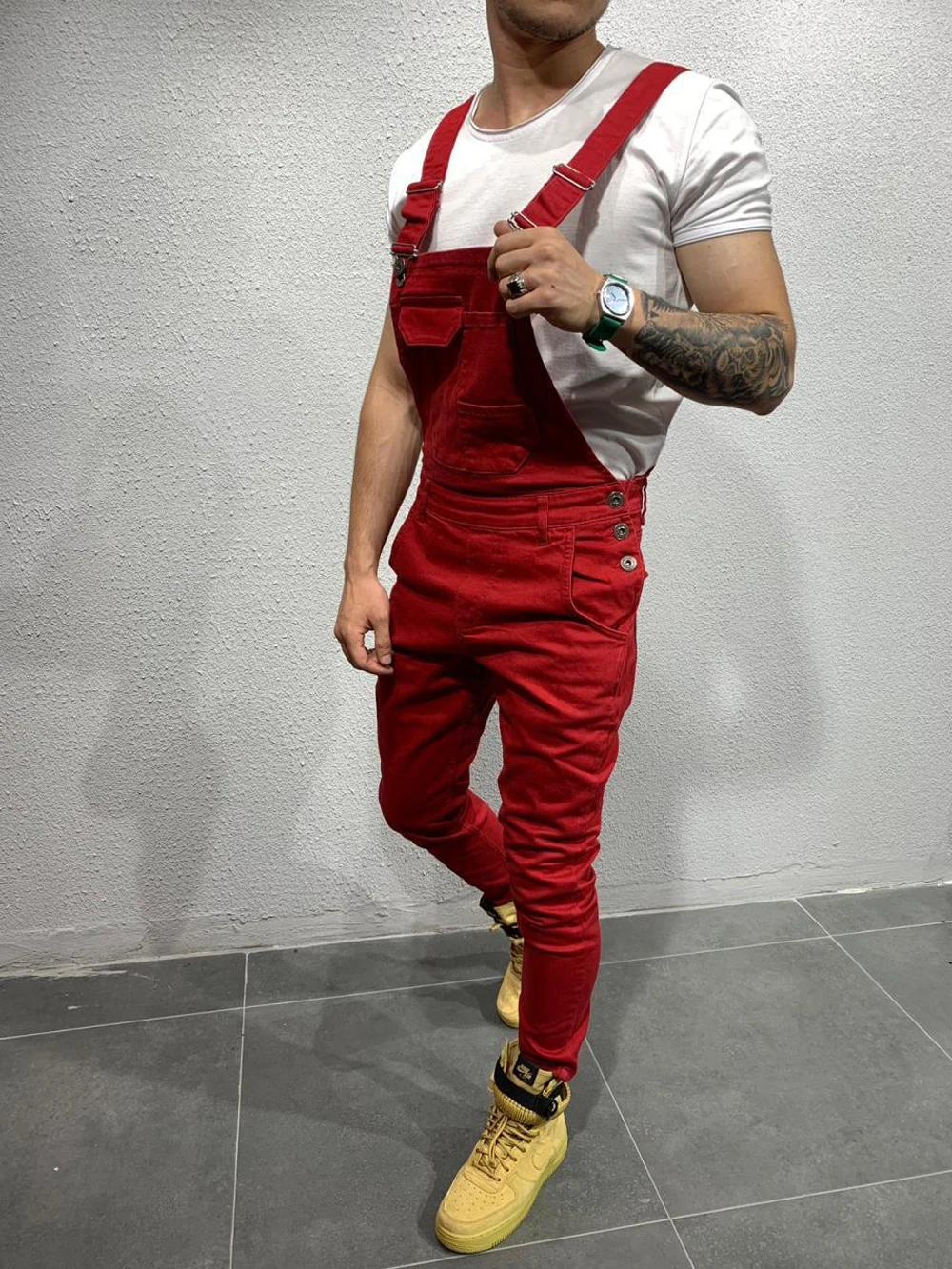 Men's overall Pure 3 Color Men Rompers Denim Jumpsuits Men Streetwear Jeans Rompers Plus Size (1)