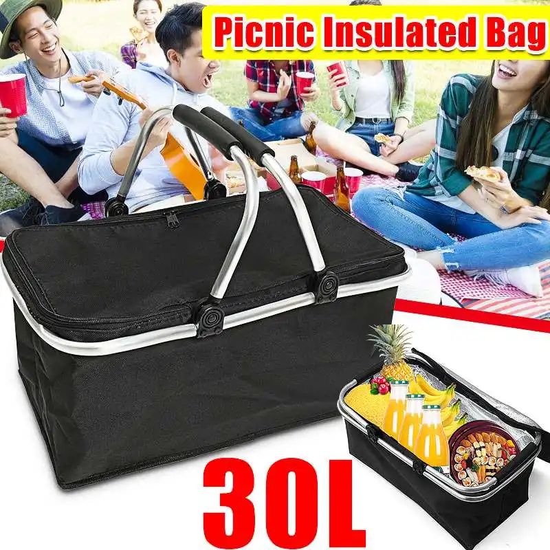 

46cm x 28cm x 24cm 30L Folding Picnic Camping Insulated Cooler Cool Hamper Storage Basket Bag Box outdoor picnic bags