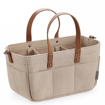 

Newly Designed Leather Handle Multifunctional Felt Diaper Storage Bag Diaper Storage Bag Foldable Diaper Storage Bag for Travel