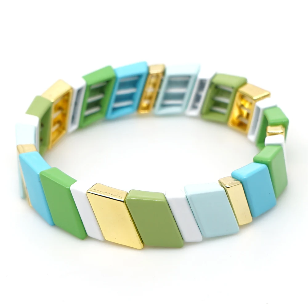 Shinus Pulsera Mujer Радужный Браслет для женщин, эмалированные плиточные браслеты, аксессуары, красочные богемные шикарные летние пляжные ювелирные изделия - Окраска металла: RO-B190118B