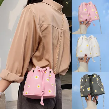 

2020 Women's fashion bags Chain Shoulder Bag Fashion Leather Small Daisy Drawstring Bucket Bag Wallet bag