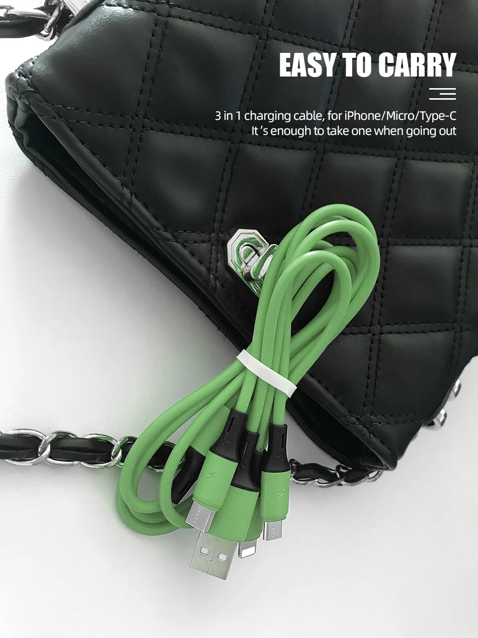 !ACCEZZ 3 in 1 USB Cable For iPhone 11 XS Pro Max 8 Plus Samsung S10 Xiaomi Redmi Note 5 USB C 8 Pin Android Charging Cable Cord (7)