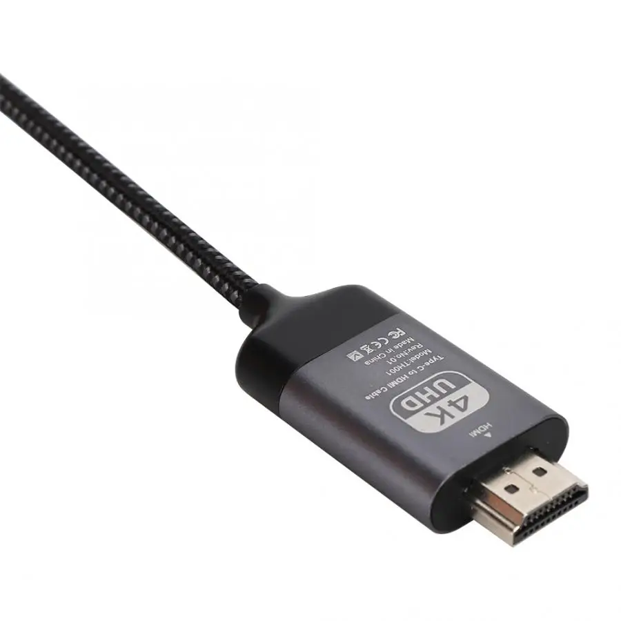 Кабель типа C к HDMI 4K60hz алюминиевый корпус тканый 2 м USB-C к HD ТВ для MacBook Pro 15 и 13 / для HD ТВ для AV ТВ