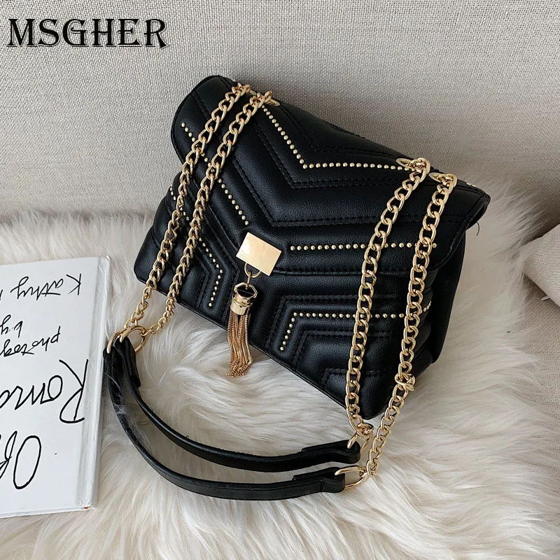 MSGHER Vintage Leather Mini Crossbody Bags For Women 2020 Chain Design Quality Shoulder Messenger Female Travel Handbags | Багаж и сумки