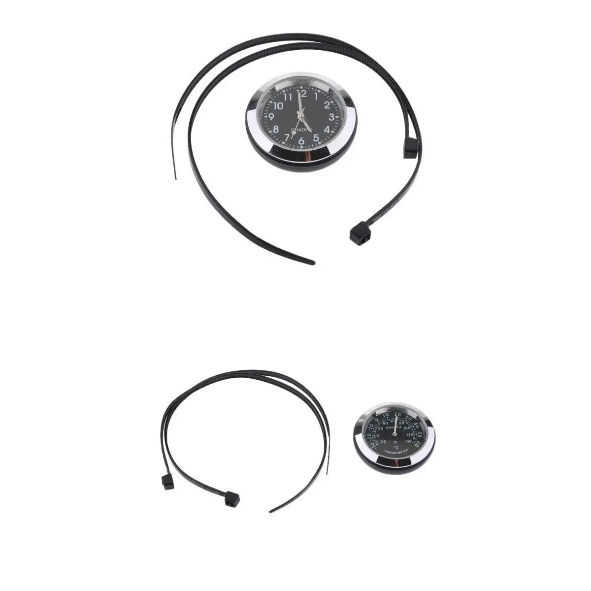 Motorbike Black Dial Clock Watch & Thermometer Waterproof Motorcycle Handlebar Mount