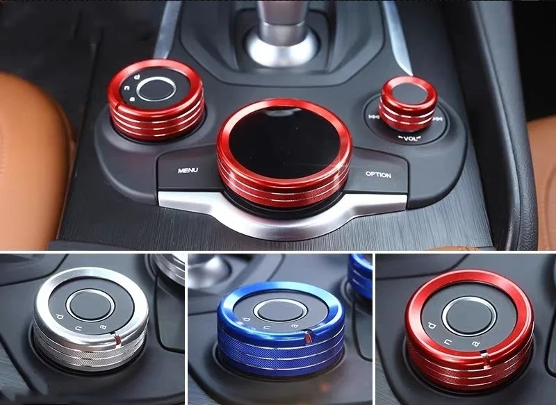 3pcs RED Ring Media Volume Control Button Trim For Alfa Romeo Giulia Stelvio 17+ 