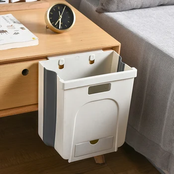 

8L Wall Mounted Foldable Trash Can Door Hanging Folding Garbag Bucket Kitchen Bathroom living room Waste Basket PI669