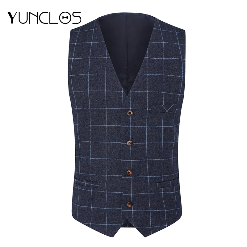 

Yunclos Men's Suit Vest For Business Wedding Party Waistcoat Asian Size Vest Solid Color Plaid Casual Slim Waistcoat Masculine