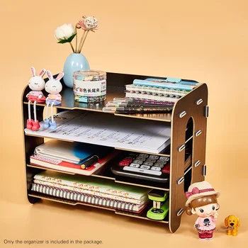 

Creative Desktop File Organizer Wood Document Holder Letter Tray 4 Layers for Office School Home Use