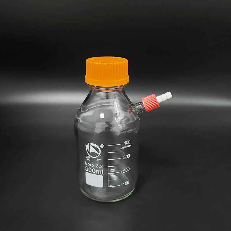SHUNIU Reagent bottle,Yellow screw cover,Upper detachable small nozzle GL14mm,Borosilicate glass,100ml-500ml-20000ml,Plastic Lid