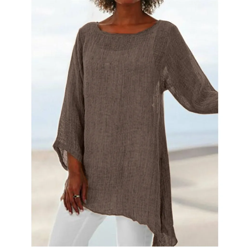 SAGACE Big Size Solid Womens Linen Tunic Tops Long Sleeve Blous Casual Loose Long Sleeve Tops Ladies High Quality Sweatshirt