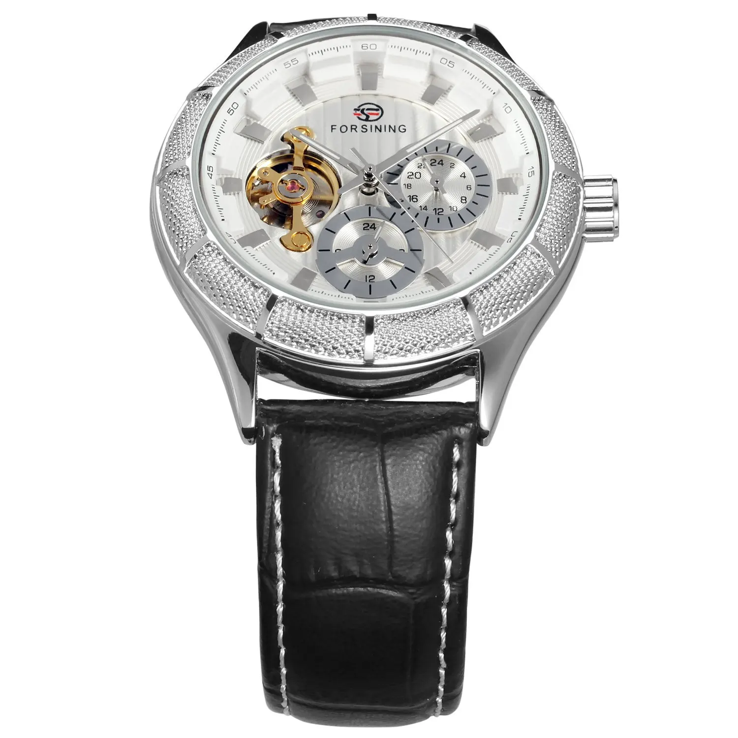 Forsining маховик Moon Phase многофункциональные полностью автоматические Аналоговые часы Мужские часы с кожаным ремешком наручные часы