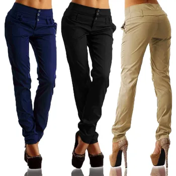 

Fashion Pencil Pants Women's High Waist Trousers 2020 ZANZEA Casual Solid Long Pantalon Palazzo Female Button Plus Size Tunip