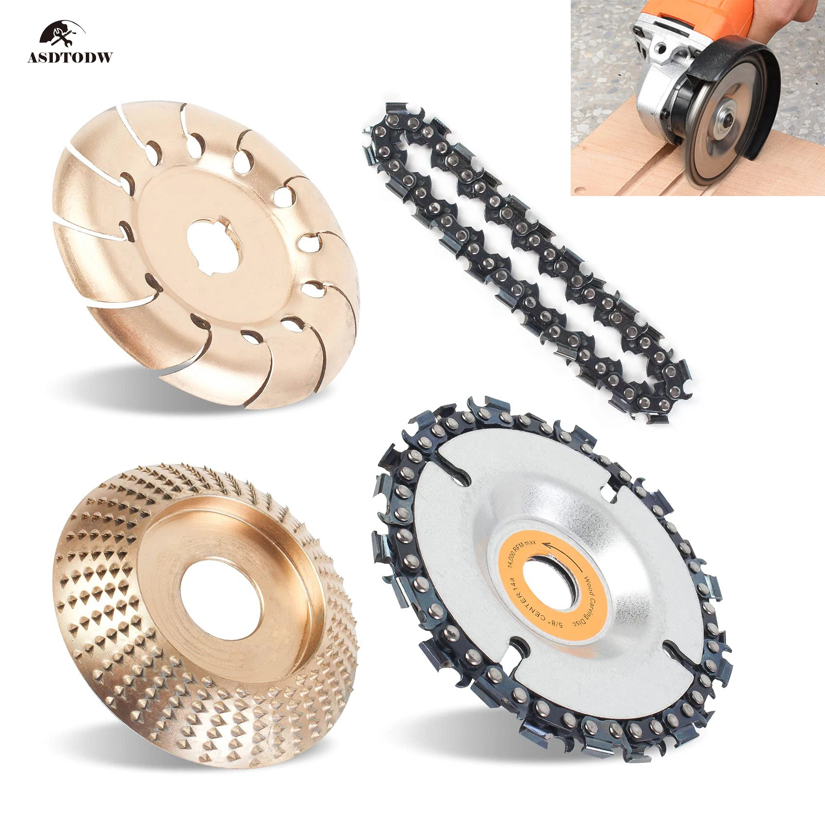 

Round Wood Angle Grinding Wheel Abrasive Disc,Grinder Wheel Shaping Disc w/Chain Attachment for 4" or 4 1/2" Angle Grinder
