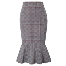 Тонкая юбка Повседневная Формальная молния клетчатая деловая Женская Русалка обернутая Kate Kasin