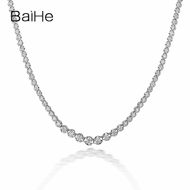 $US $2.041.42 BAIHE Solid 18K White Gold 2CT/2.35CT/3.5CT Real Natural Diamonds Necklaces Women Wedding Trendy Fine Jewelry Luxury Necklaces