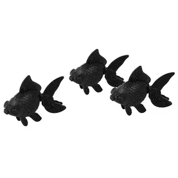 

3 Pieces Plastic Artificially Floating tail Fish Tank Goldfish Decor Black