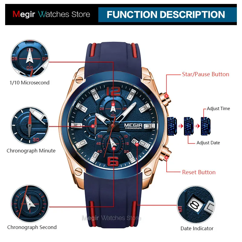 Megir Men's Chronograph Quartz Watches Luxury Waterproof