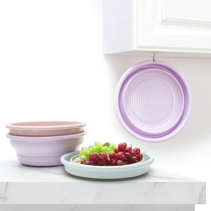 Folding Portable Drain Basket Outdoor Camping Collapsible Colander Fruit Vegetable Cleaning Tool Strainer Kitchen Storage Basket