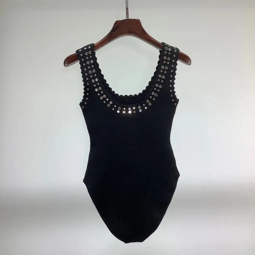 Осень Новые заклепки бисером женщин сексуальный жилет play-Suit