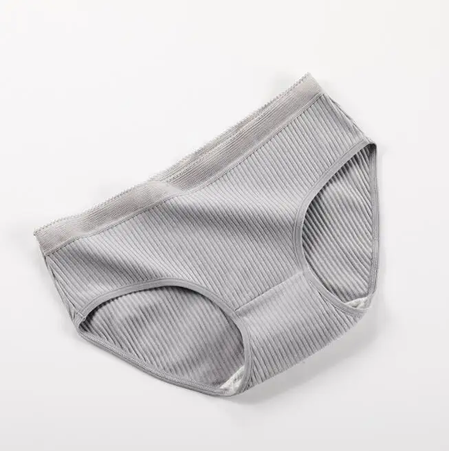 Cotton Briefs Solid Color Underwear Seamless No Trace Women Panties Mid Rise Female Lingerie Striped Pattern Breathable Pants