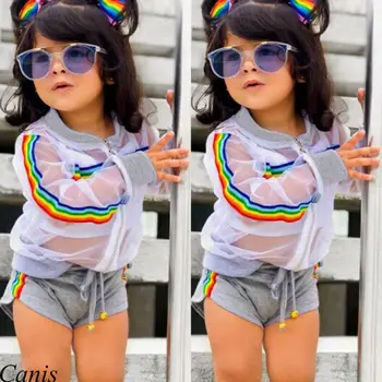 

Toddler Kids Baby Girl Coat+Vest+Pants Outfits 3Pcs UV Sunsuit Clothes Summer