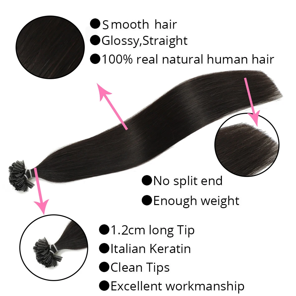 MRSHAIR Nail U Tip Hair Extensions 16" 20" 24" 1g/pc Straight Pre Bonded Hair On Keratin Capsules Hot Fusion Extensions 50pcs
